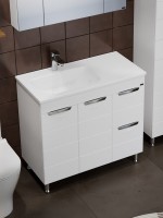 Мебель для ванной комнаты СаНта Родос 90 напольная, с ящиками и дверками, глянцевая белая