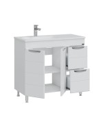 Мебель для ванной комнаты СаНта Родос 90 напольная, с ящиками и дверками, глянцевая белая