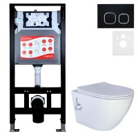 Комплект 3 в 1 Унитаз подвесной Esbano ESWBTERUWN + Инсталляция Fram + Кнопка ESINLPS10MB цвет матовый черный