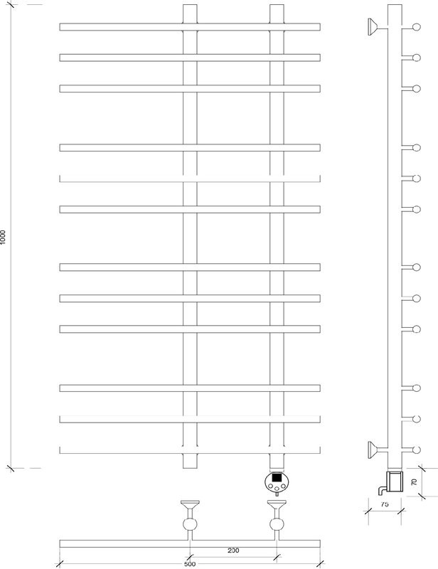 Полотенцесушитель электрический Secado Турин 3 100x55 см, подключение справа, матовый черный, лесенка