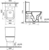 Унитаз-компакт напольный VitrA Integra Square Open-Back 9833B003-7205 с микролифтом