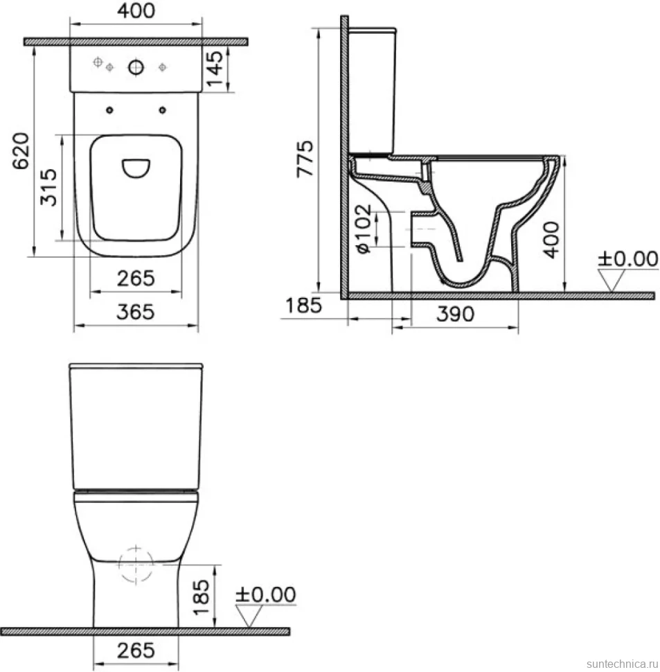 Унитаз-компакт напольный VitrA Integra Square Open-Back 9833B003-7205 с микролифтом
