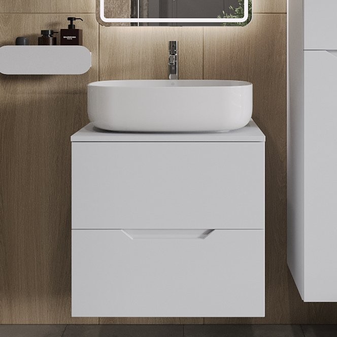 Тумба с раковиной Orange Line 60 подвесная, 2 ящика, матовая белая с раковиной B07-540W