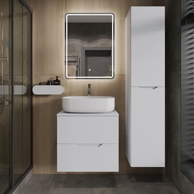 Тумба с раковиной Orange Line 60 подвесная, 2 ящика, матовая белая с раковиной B07-540W