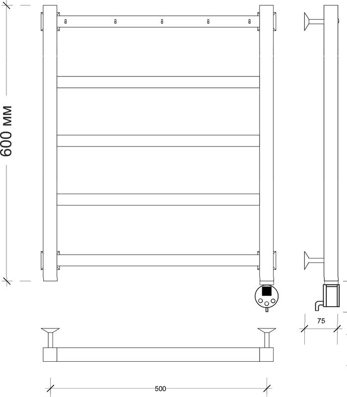 Полотенцесушитель электрический Secado Корсико 1 К R 65x55 см, подключение справа, хром, лесенка