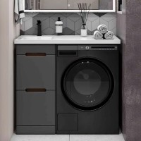 Тумба с раковиной SanStar Darko 100 L под стиральную машину дуб вотан, графит софт, раковина Персона