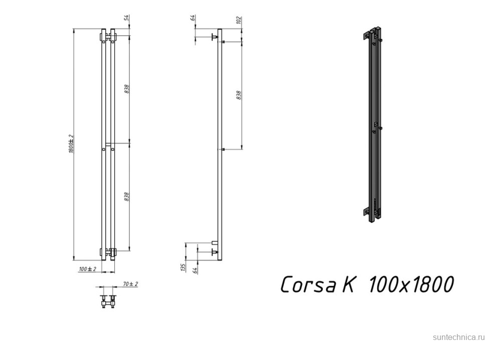 Полотенцесушитель электрический Grota Corsa K N RAL9005 EL 10х180, с крючками, матовый черный