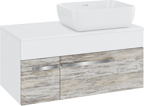 Тумба с раковиной Runo Вудлайн 85 подвесная, скандинавский дуб, раковина Cuatro 50
