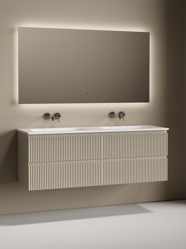 Комплект Тумба Sancos Snob R 70, beige soft, 2 шт. + Раковина Ceramicanova Grace CN7022wx + Донный Ceramicanova CN2000, 2 шт. + Смеситель Sancos Etna SC9004CH, 2 шт. + Зеркало Sancos Square 1400х800 SQ1400