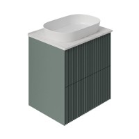 Тумба под раковину со столешницей La Fenice Terra Twin 60 подвесная, grigio, серо-зеленая матовая, столешница белый мрамор