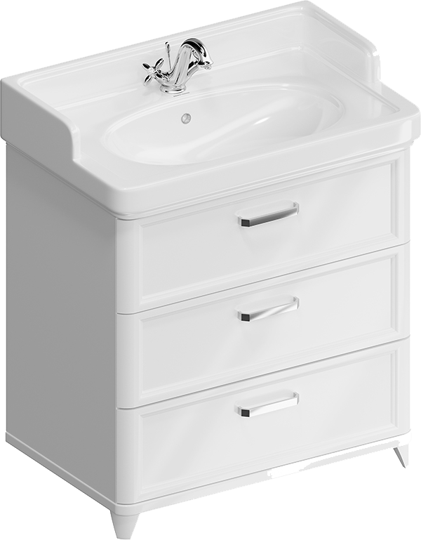 Тумба с раковиной KERAMA MARAZZI Pompei 80 с 3 ящиками, белая глянцевая