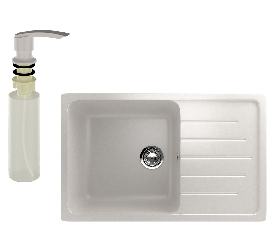Мойка кухонная Ulgran U-400 341 ультра-белая + дозатор U-02 белый