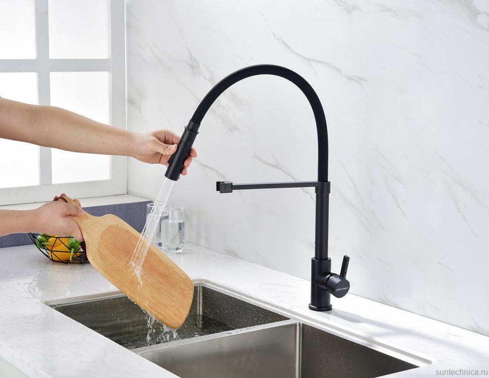Смеситель для кухни Paulmark Halt Ha214021-AN с гибким изливом, антрацит
