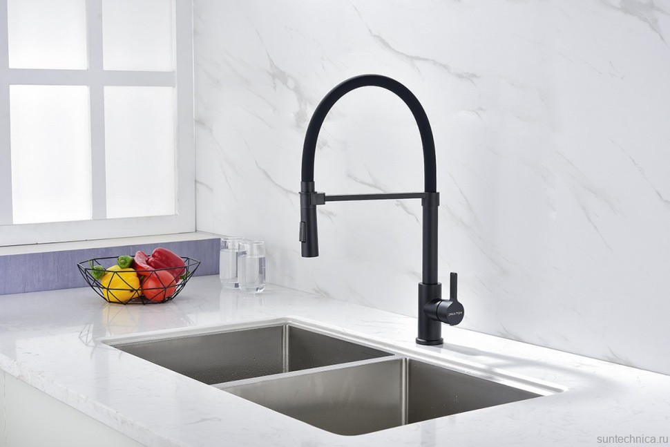 Смеситель для кухни Paulmark Halt Ha214021-AN с гибким изливом, антрацит