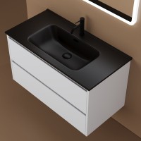 Тумба с раковиной Sancos Libra 90 см белый глянец, черная раковина