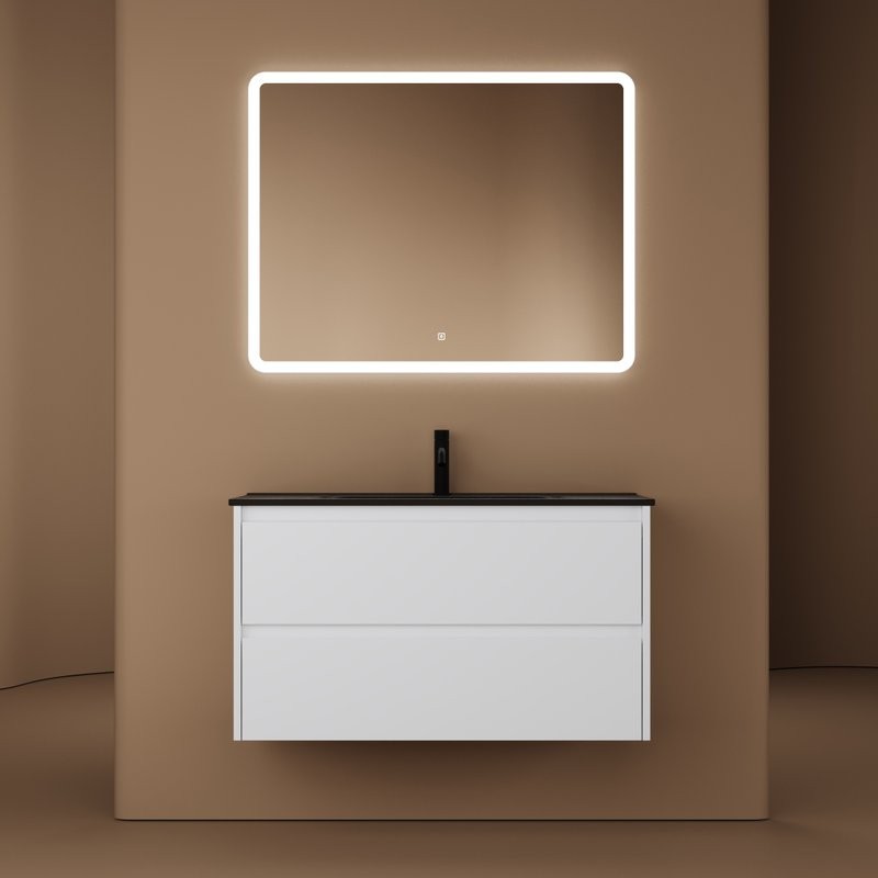 Тумба с раковиной Sancos Libra 90 см белый глянец, черная раковина