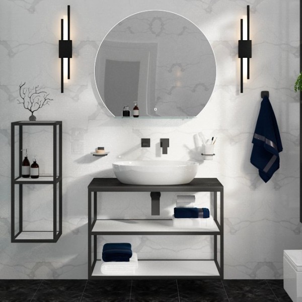 Мебель для ванной комнаты Cezares Cadro 100, 2-х ярусная, подвесная, белые полки, со столешницей и раковиной BB1348