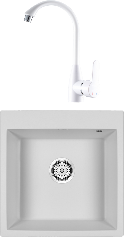 Комплект Мойка Paulmark Kante 50 PM105152-WH белый + Смеситель РМС PL5 PL5-017F белый