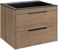 Тумба с раковиной Vincea Chiara 2D 60, 2 ящика, натуральный дуб, с черной раковиной