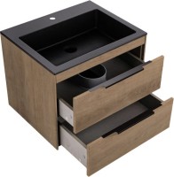 Тумба с раковиной Vincea Chiara 2D 60, 2 ящика, натуральный дуб, с черной раковиной