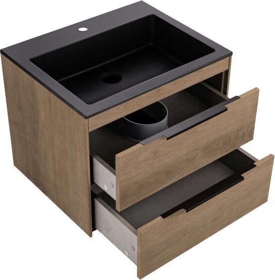 Тумба с раковиной Vincea Chiara 2D 60, 2 ящика, натуральный дуб, с черной раковиной