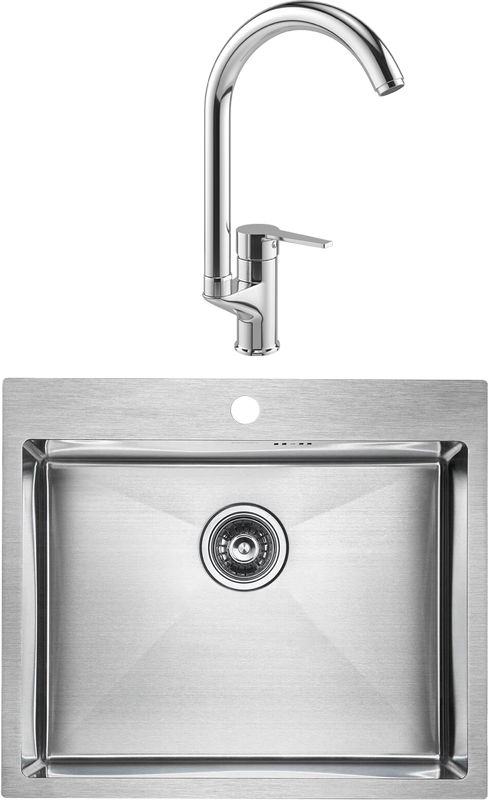 Комплект Мойка Paulmark Kroner PM215951-BS брашированная нержавеющая сталь + Смеситель MEGA Snow MG-SH03 хром