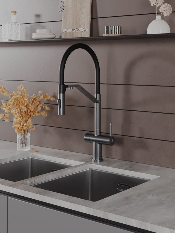 Смеситель для кухни Agger Elegant A3241455 с гибким изливом, оружейная сталь матовая
