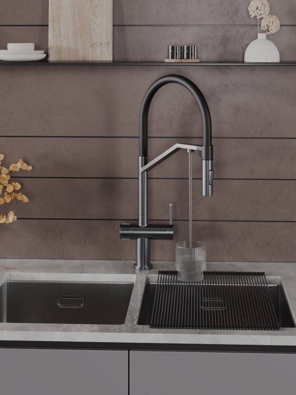 Смеситель для кухни Agger Elegant A3241455 с гибким изливом, оружейная сталь матовая