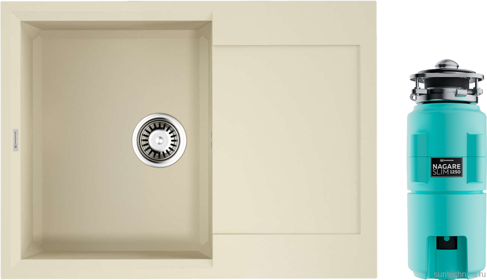 Комплект Мойка Omoikiri Sakaime 68-BE ваниль + Измельчитель Nagare slim 1250-AZ azur blue