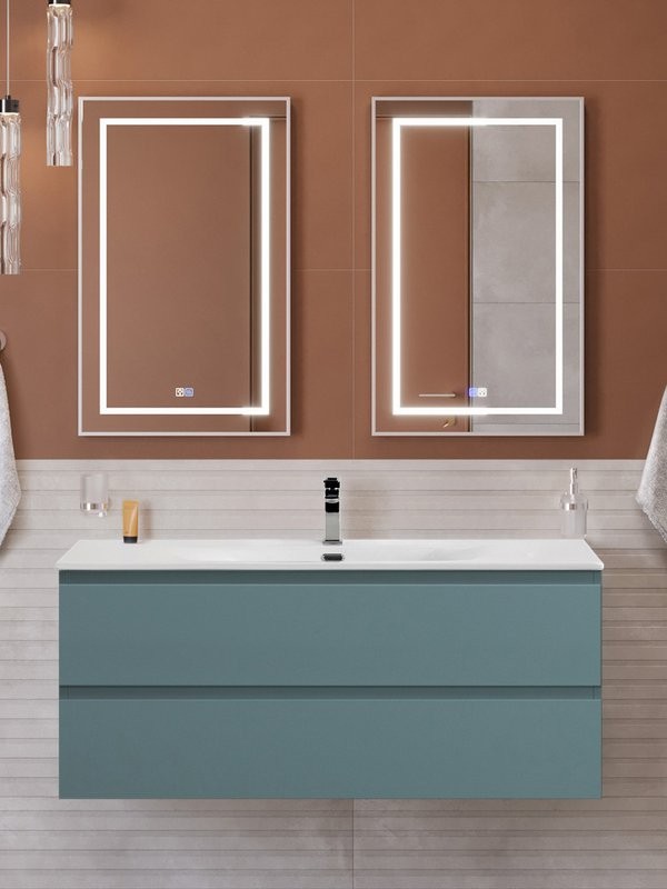 Мебель для ванной комнаты BelBagno Kraft 120 подвесная, матовая голубая, раковина bb-8099-120