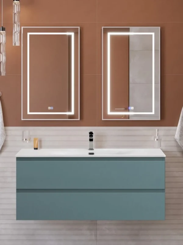 Мебель для ванной комнаты BelBagno Kraft 120 подвесная, матовая голубая, раковина bb-8099-120