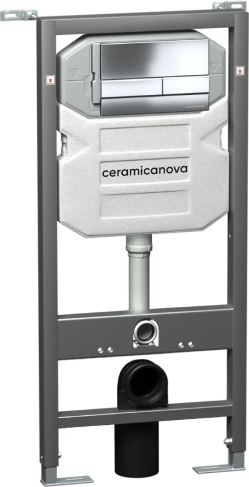 Комплект Унитаз подвесной Ceramicanova Metropol CN4002MB безободковый, с микролифтом + Инсталляция Envision CN1002CH + Кнопка Flat, хром