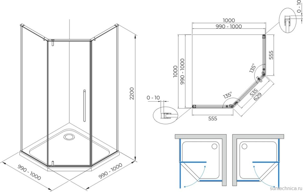 Душевой уголок Terminus Альба 04 4EW100х100B 100х100, черный