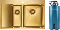 Комплект Мойка Paulmark Kroner PM227851-BGR брашированное золото R + Измельчитель Intenso
