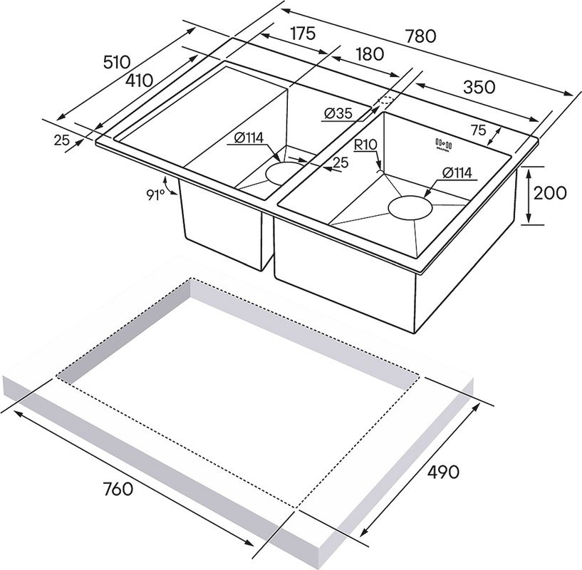 Комплект Мойка Paulmark Kroner PM227851-BGR брашированное золото R + Измельчитель Intenso