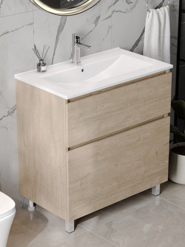 Тумба с раковиной Teymi Laina 80 напольная, светлый дуб