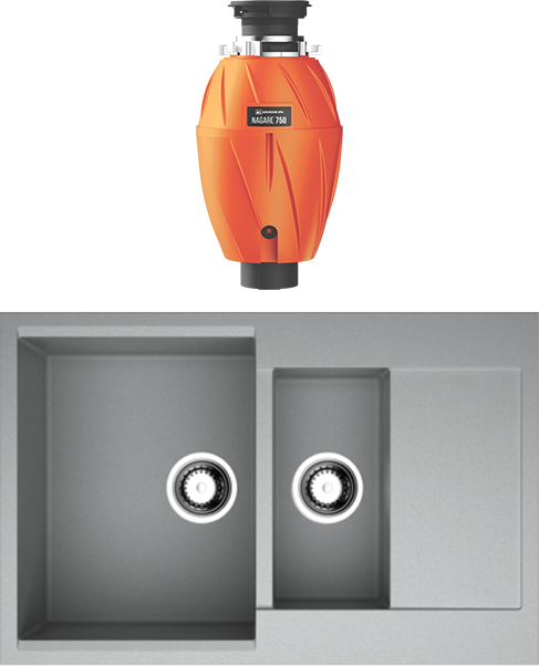 Комплект Мойка Omoikiri Daisen 78-2-GR leningrad grey + Измельчитель Nagare 750