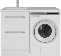 Мебель для ванной комнаты SanStar Толедо 110 L под стиральную машину белая, раковина, Даллас