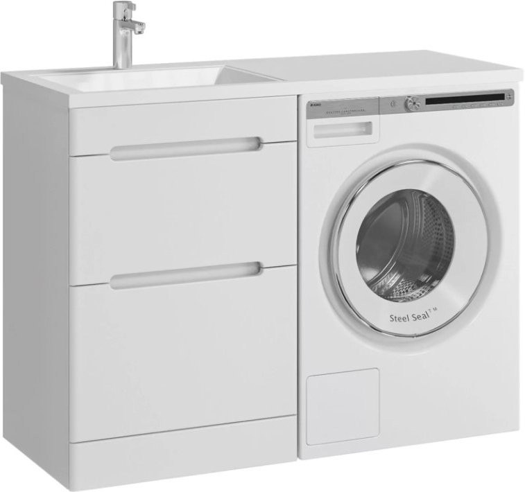 Мебель для ванной комнаты SanStar Толедо 110 L под стиральную машину белая, раковина, Даллас