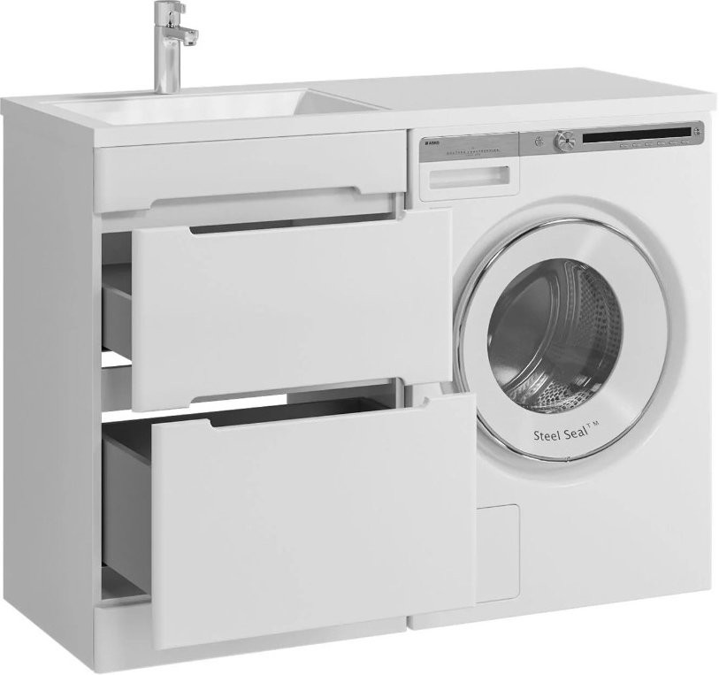 Мебель для ванной комнаты SanStar Толедо 110 L под стиральную машину белая, раковина, Даллас