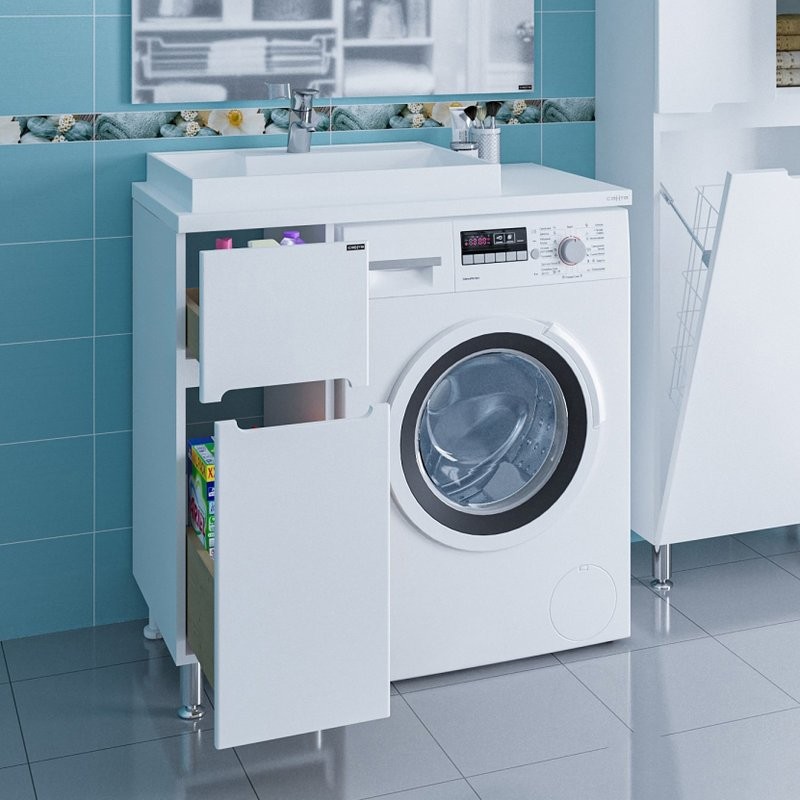 Тумба с раковиной СаНта Лондон 29 L напольная, 2 ящика, для стиральной машины