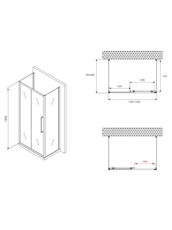 Душевой уголок Abber Schwarzer Diamant AG30120BMH-S80BM-S80BM 120х80 см, профиль матовый черный, стекло матовое