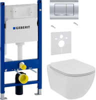Комплект Унитаз подвесной Ideal Standard Tesi T536001 с микролифтом + Звукоизоляция Geberit + Инсталляция Duofix Delta 458.163.21.1 с кнопкой смыва, хром
