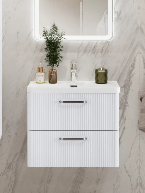 Тумба с раковиной BelBagno Due 60 ручки матовый атласный никель, bianco lucido