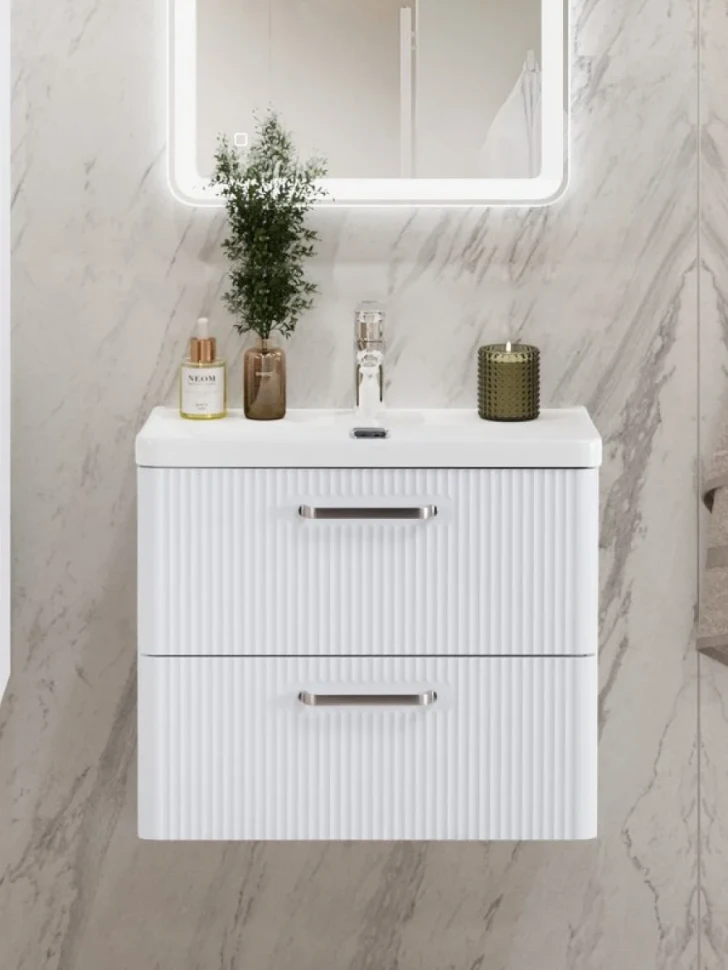 Тумба с раковиной BelBagno Due 60 ручки матовый атласный никель, bianco lucido