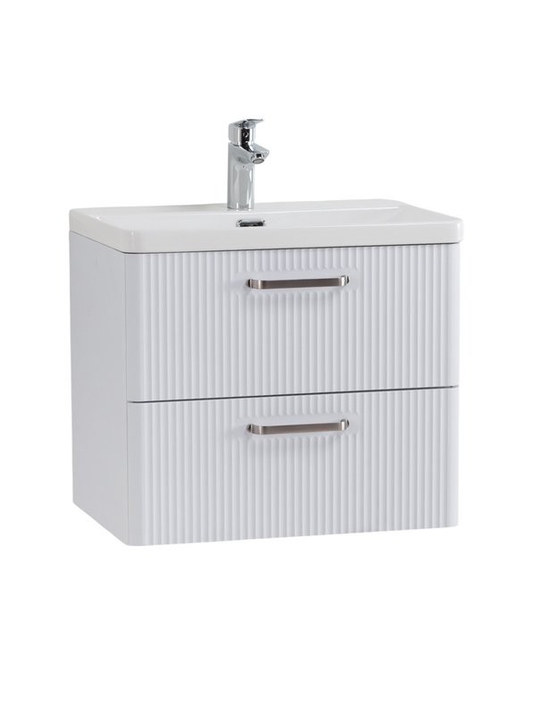 Тумба с раковиной BelBagno Due 60 ручки матовый атласный никель, bianco lucido