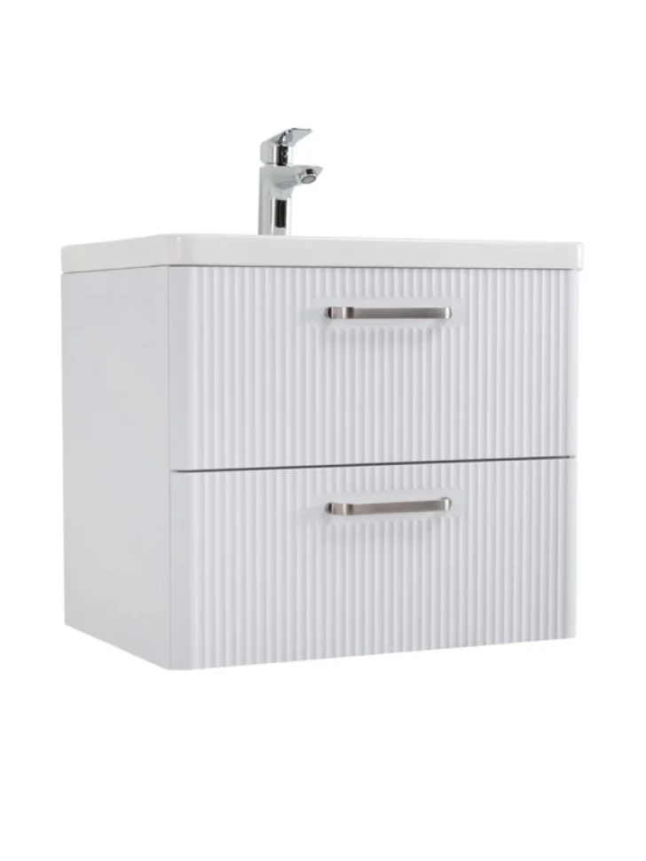 Тумба с раковиной BelBagno Due 60 ручки матовый атласный никель, bianco lucido