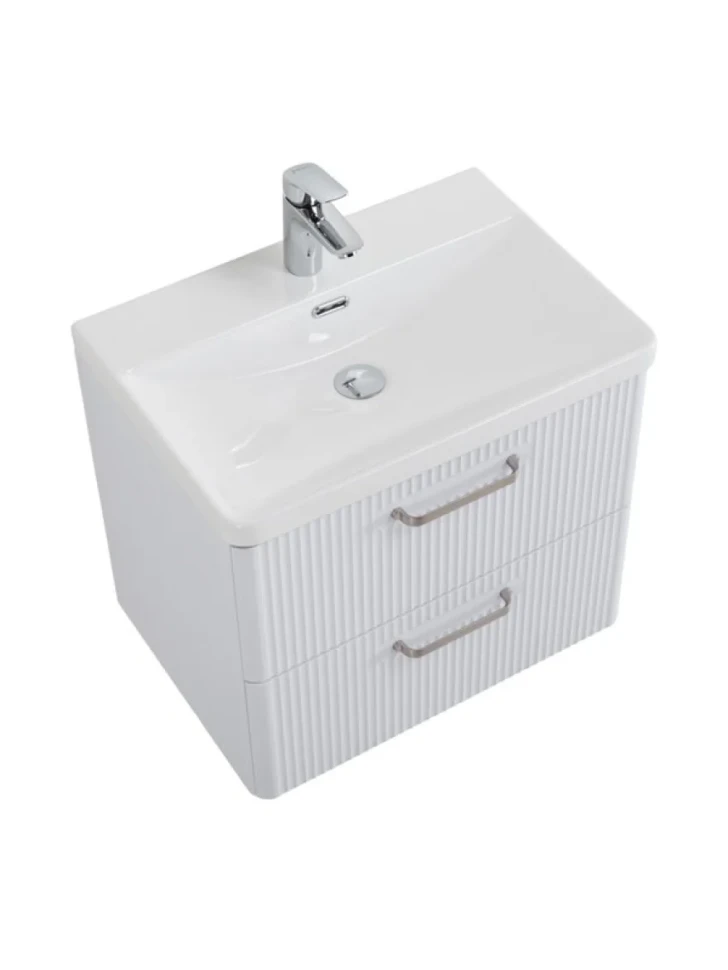 Тумба с раковиной BelBagno Due 60 ручки матовый атласный никель, bianco lucido