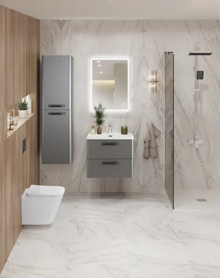 Тумба с раковиной BelBagno Due 50 ручки матовый темный никель, сатин