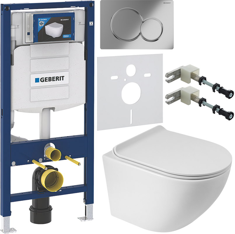 Комплект Унитаз подвесной BelBagno Sfera-r + Крышка BB901SC с микролифтом + Инсталляция Geberit Duofix UP 320 111.300.00.5 + Кнопка Sigma 01 115.770.21.5 хром + Крепления 111.815.00.1 к стене + Звукоизоляция